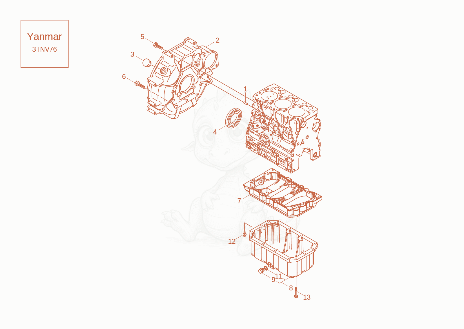 Exploded parts diagram of the flywheel housing of a Wacker Neuson DW20-2, with numbered balloons