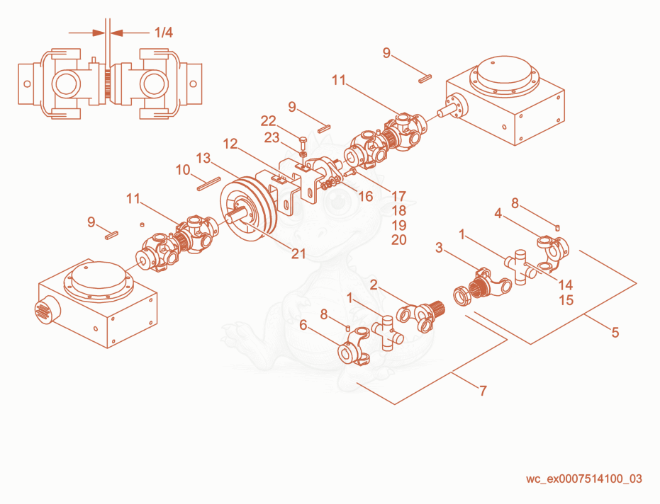 Exploded parts diagram of the Drive Line cpl. of a Wacker Neuson CRT46KHO, with numbered balloons