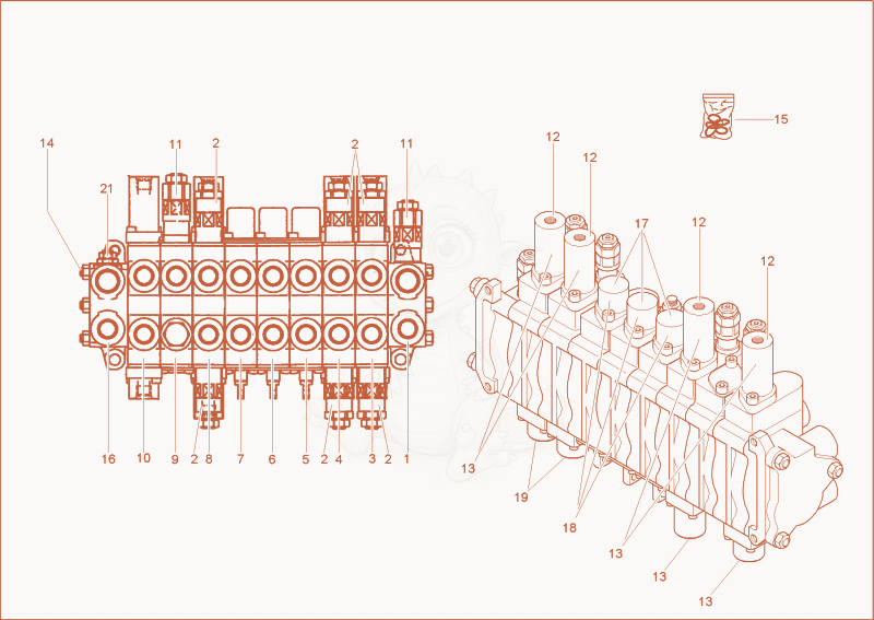 Exploded parts diagram of the CONTROL VALVE 2 of a Wacker Neuson 1402RDFORCE, with numbered balloons