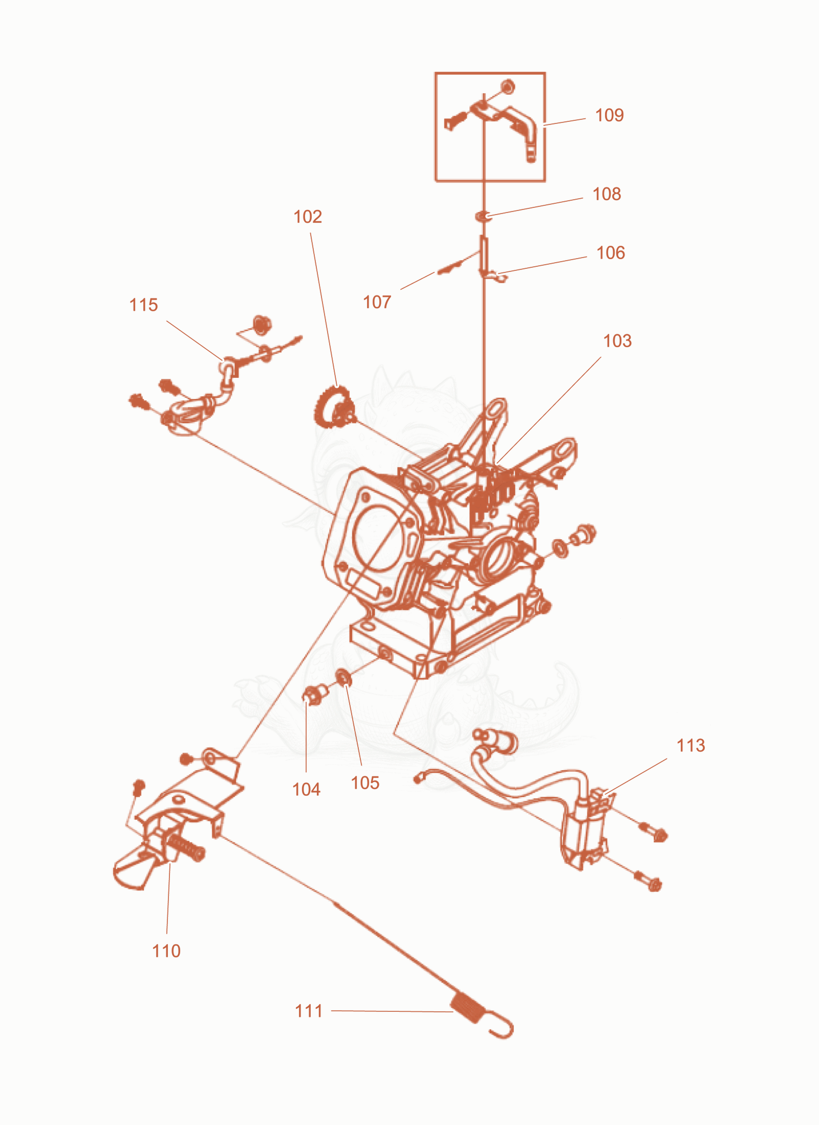 Exploded parts diagram of the Crankcase cpl. of a Wacker Neuson GB3000GCE, with numbered balloons