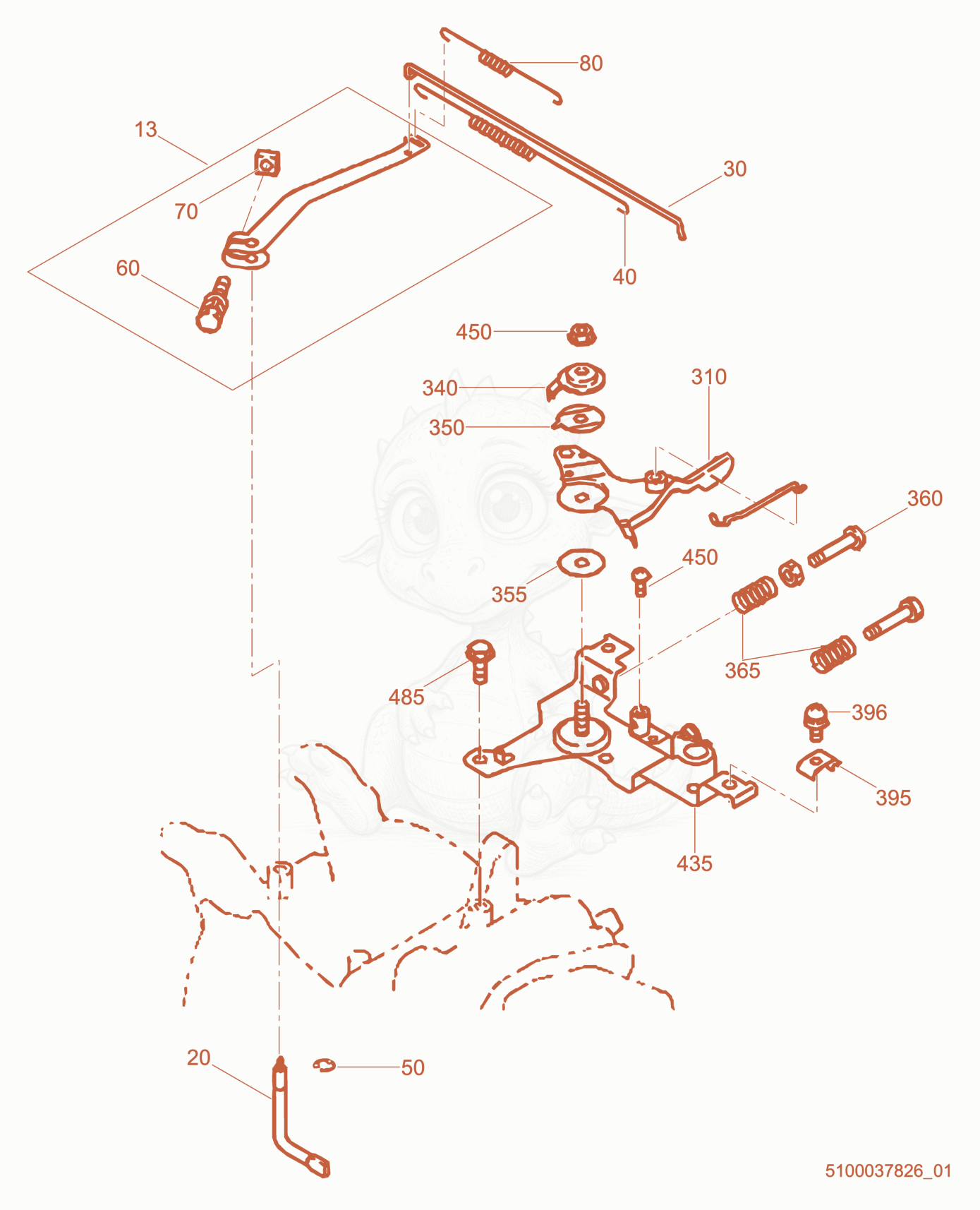 Exploded parts diagram of the Governor Lever of a Wacker Neuson WP1550, with numbered balloons