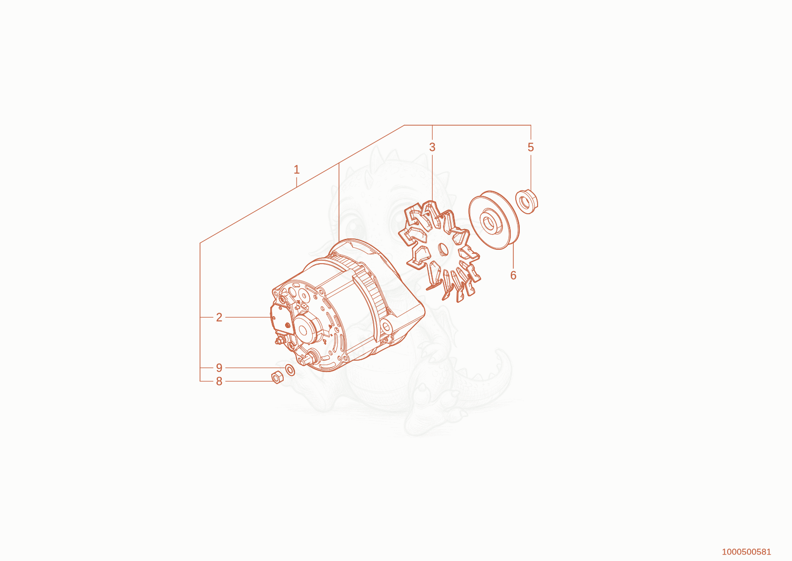 Despiece del generator de una máquina Wacker Neuson TH750(416-38), con globos numerados