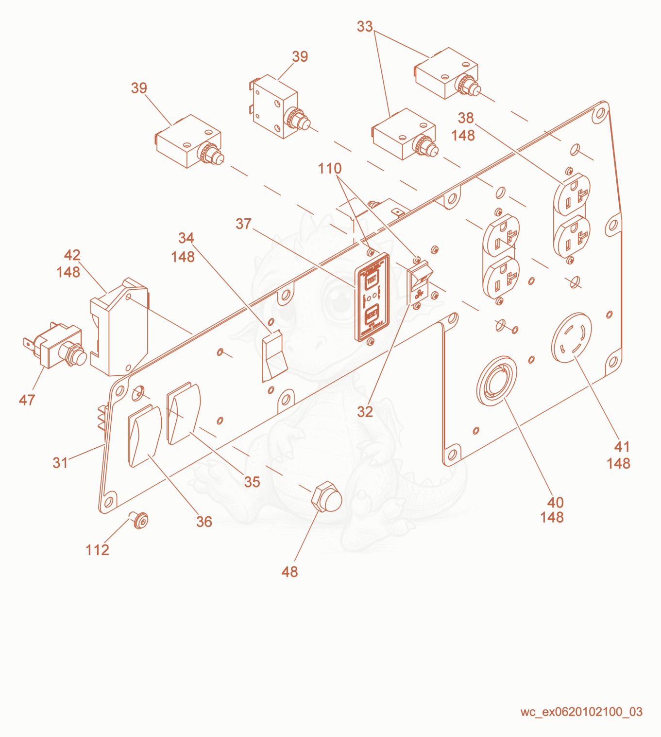 Exploded parts diagram of the Control Panel cpl. of a Wacker Neuson GPS6600A, with numbered balloons