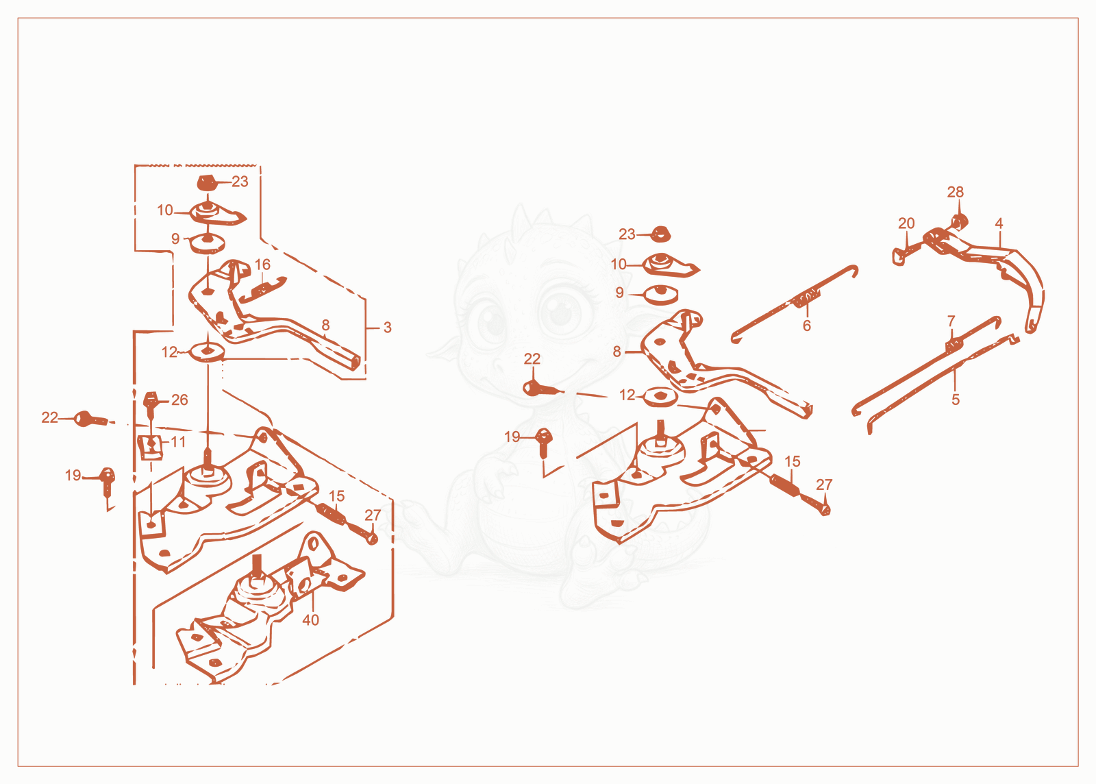 Despiece del Throttle control de una máquina Wacker Neuson PDI3A(I), con globos numerados