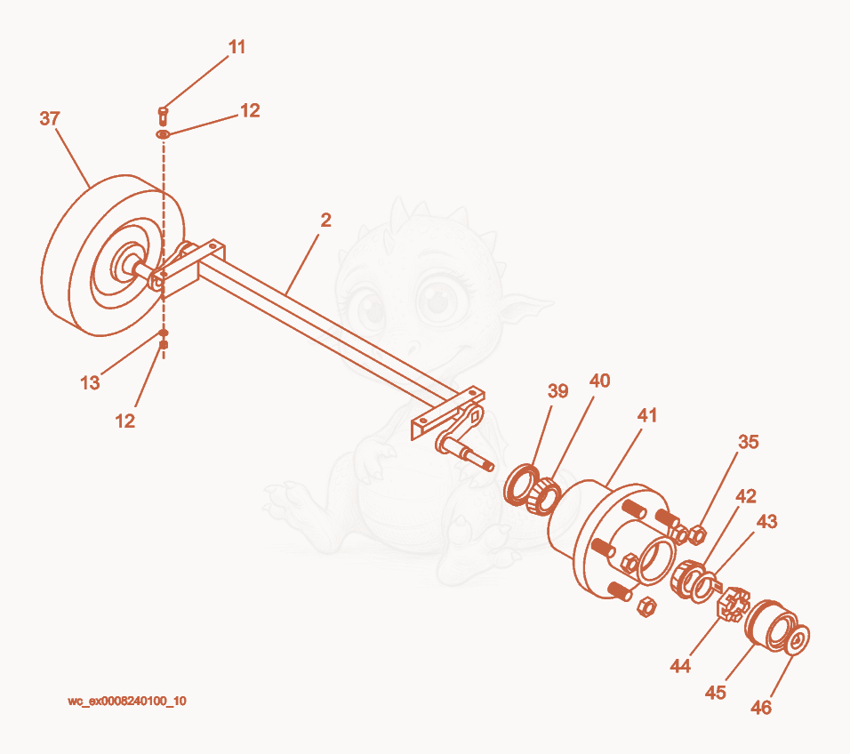 Despiece del Axle de una máquina Wacker Neuson MGT3E, con globos numerados