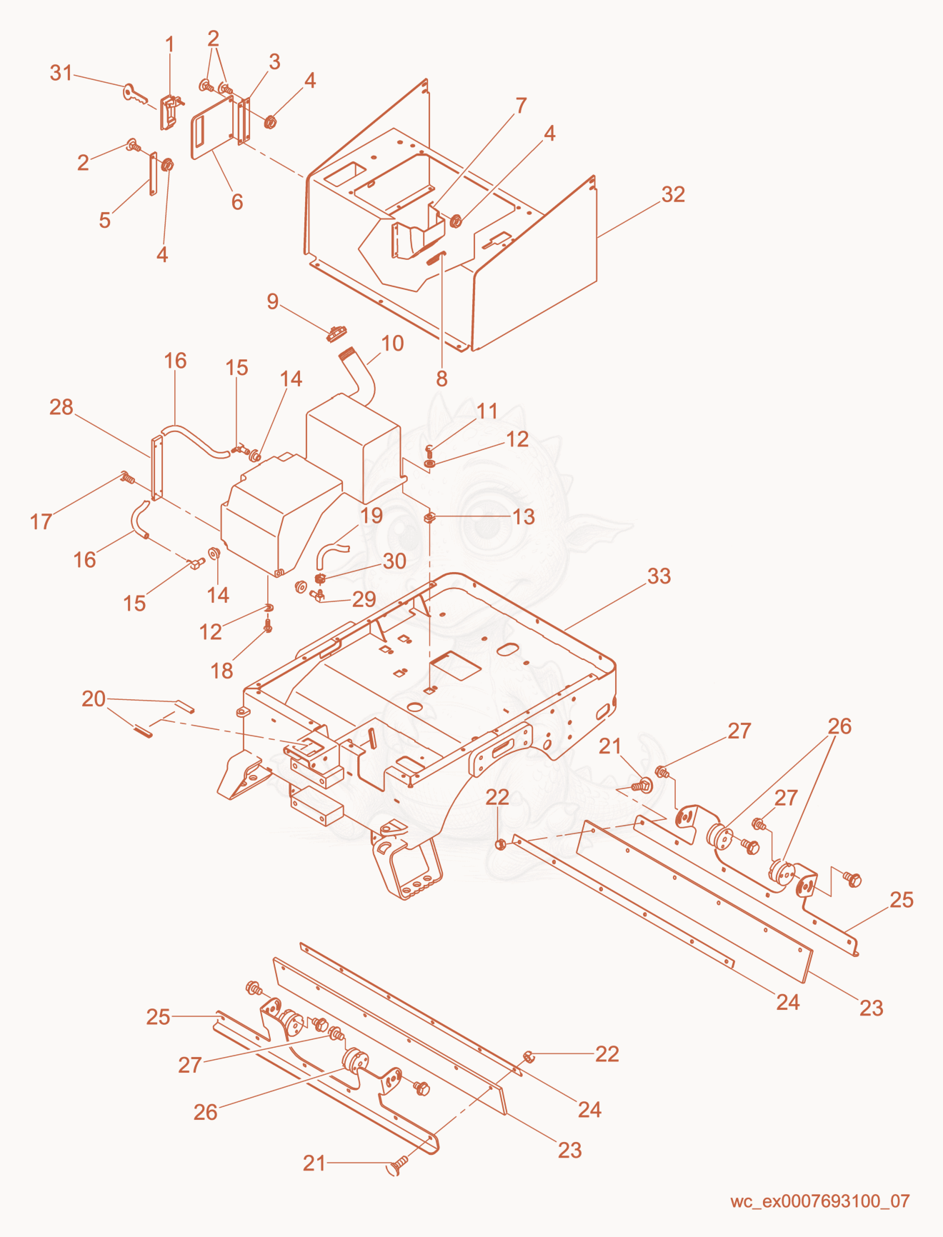 Exploded parts diagram of the Rear Section/Fuel Tank of a Wacker Neuson RD11V, with numbered balloons