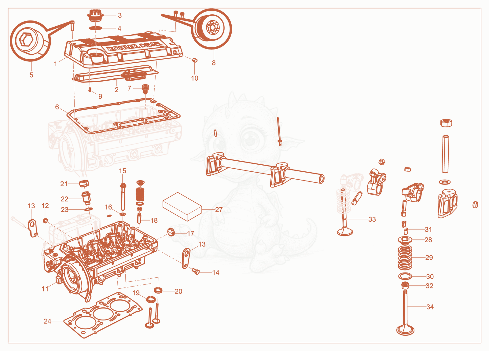 Exploded parts diagram of the Cylinder Head of a Wacker Neuson RT-SC4, with numbered balloons