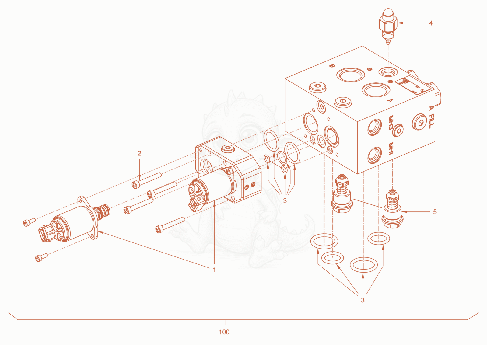Exploded parts diagram of the valve block of a Wacker Neuson RD24-100CE, with numbered balloons