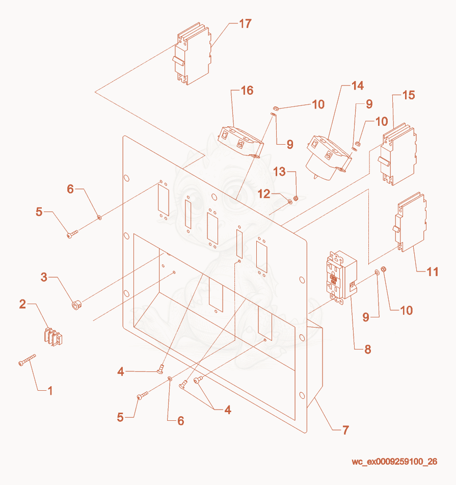 Despiece del Receptacle Panel cpl. de una máquina Wacker Neuson G85, con globos numerados