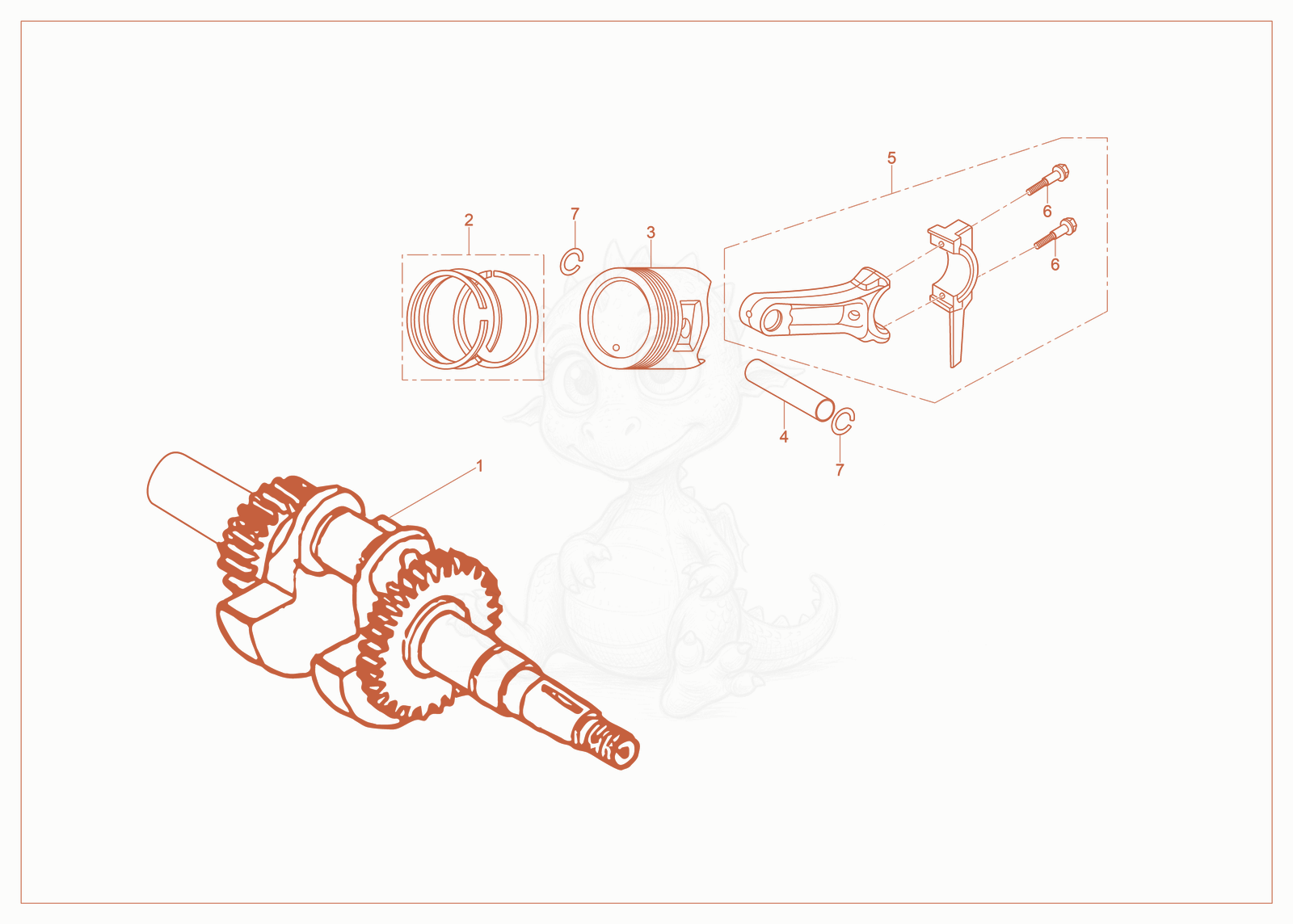 Exploded parts diagram of the Piston/Crankshaft of a Wacker Neuson PDI3A(I), with numbered balloons