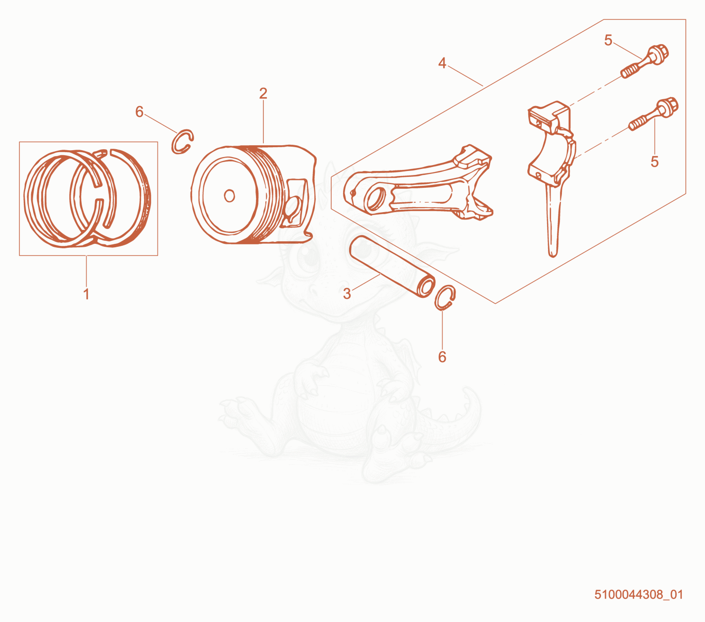 Exploded parts diagram of the Piston of a Wacker Neuson GP6600A, with numbered balloons