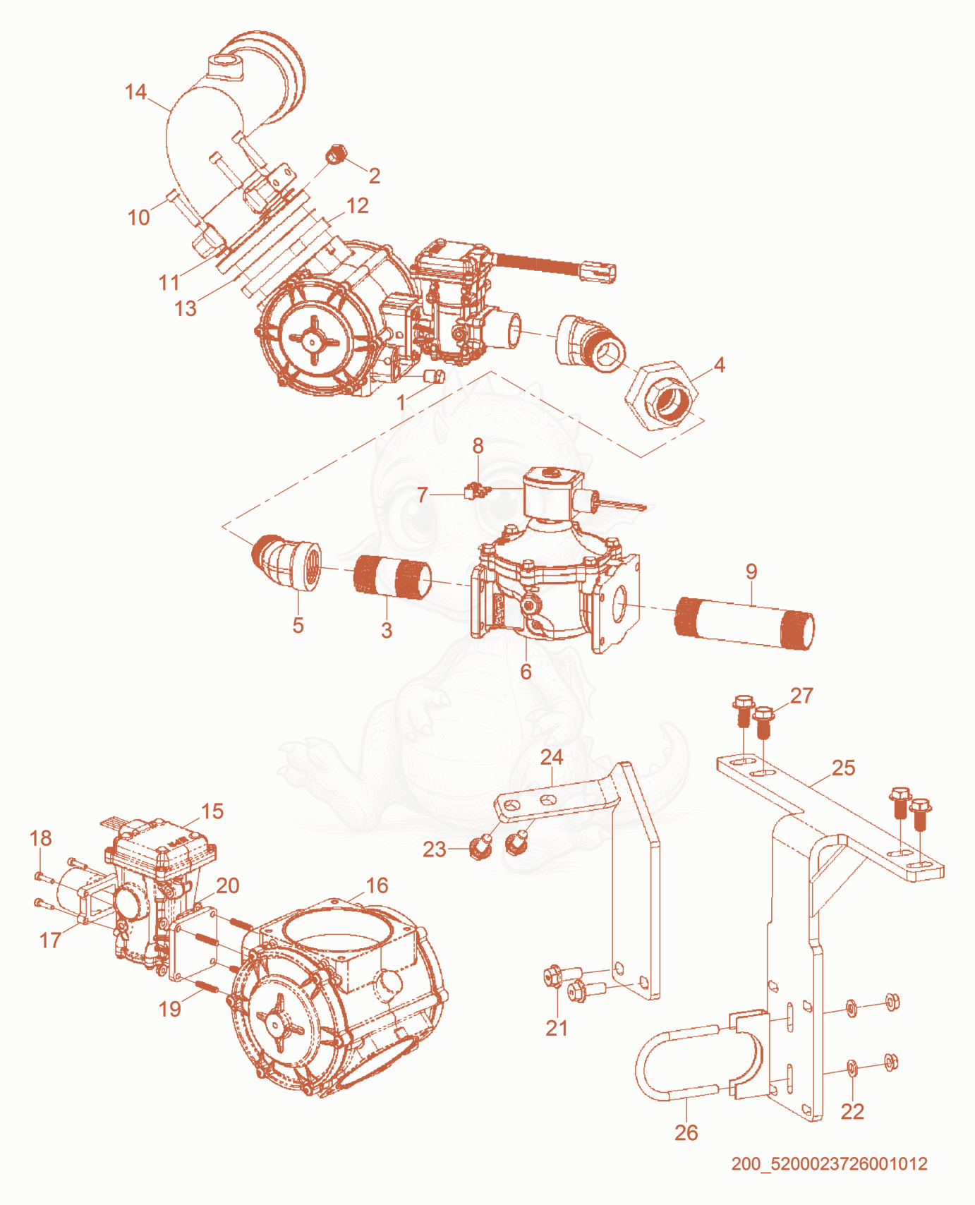 Exploded parts diagram of the Fuel System of a Wacker Neuson GN165, with numbered balloons