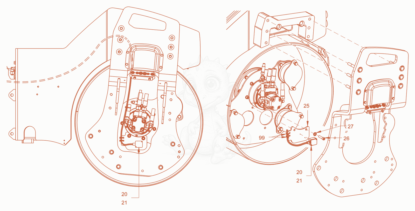 Exploded parts diagram of the compactometer of a Wacker Neuson RD40-130, with numbered balloons
