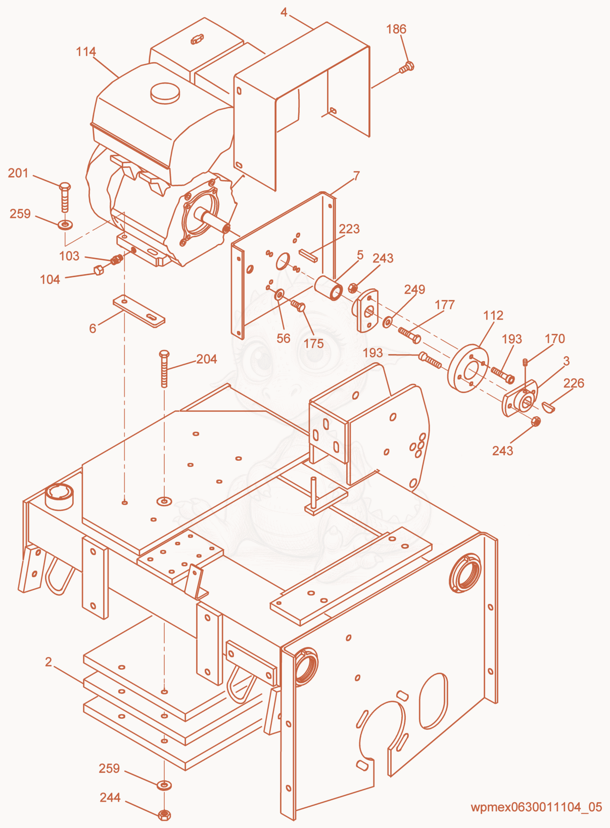 Exploded parts diagram of the Engine Compartment of a Wacker Neuson RS800A, with numbered balloons