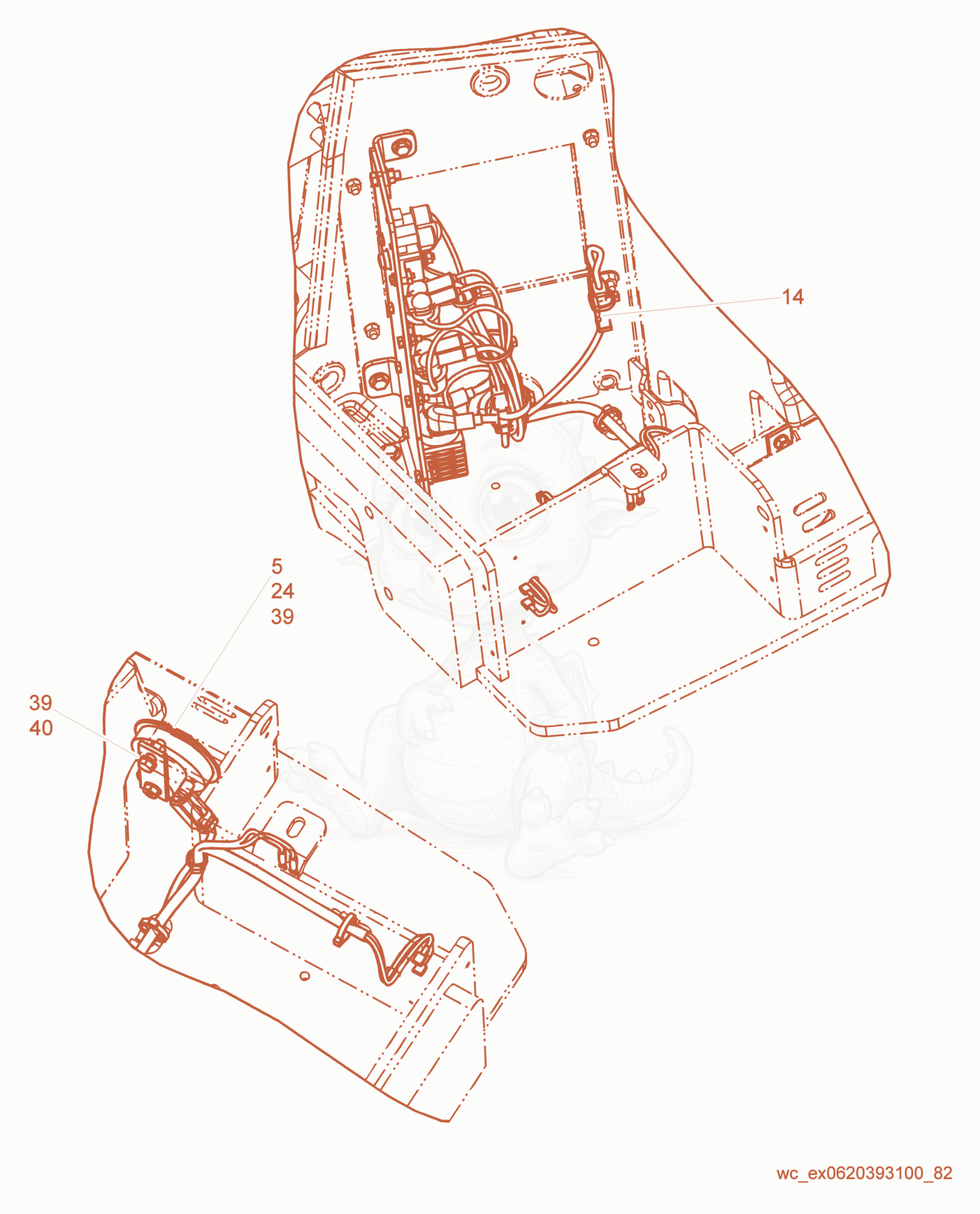 Exploded parts diagram of the Wiring Harness/Horn of a Wacker Neuson RD27-120, with numbered balloons