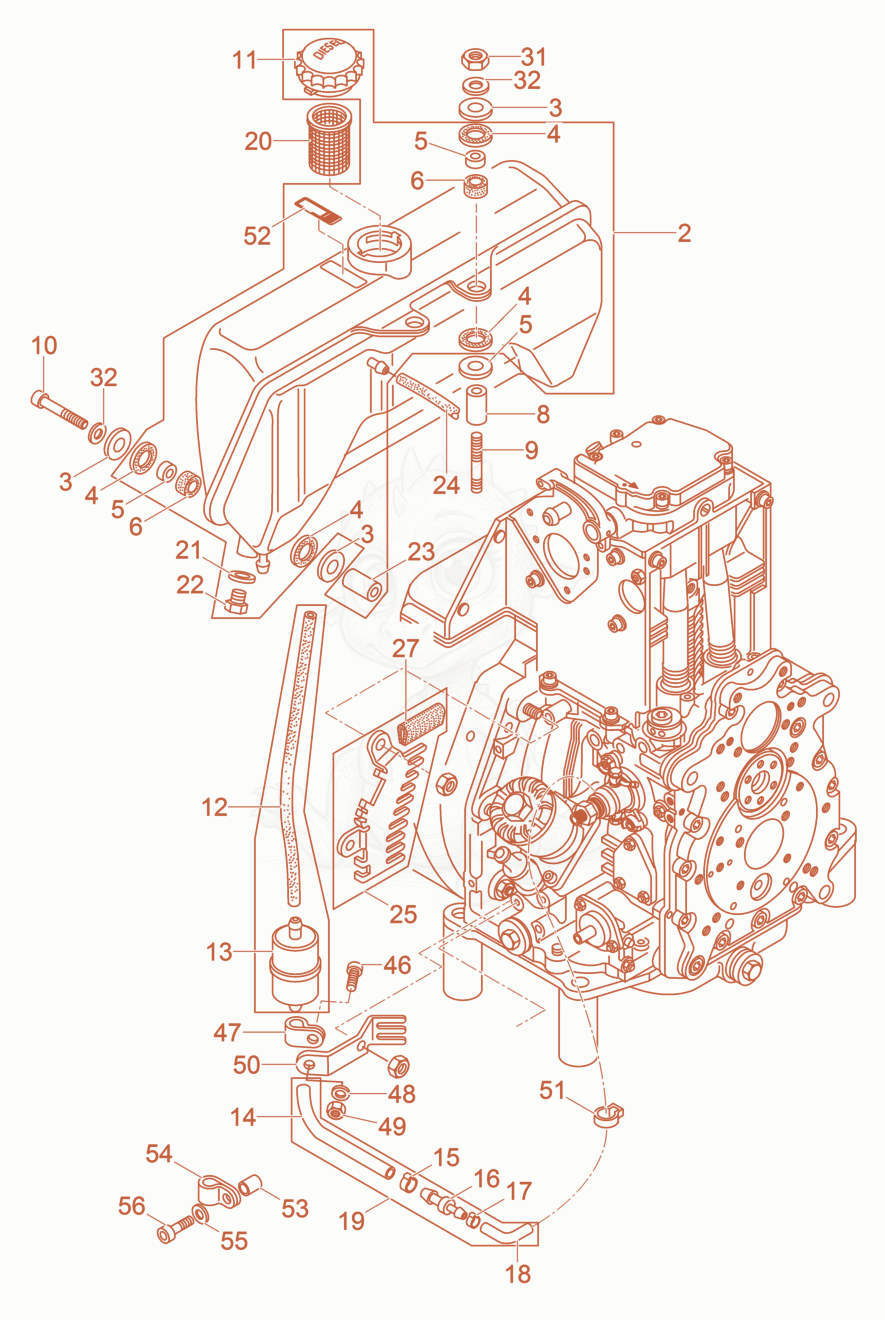 Despiece del Fuel Tank de una máquina Wacker Neuson DPU6555HECUS, con globos numerados