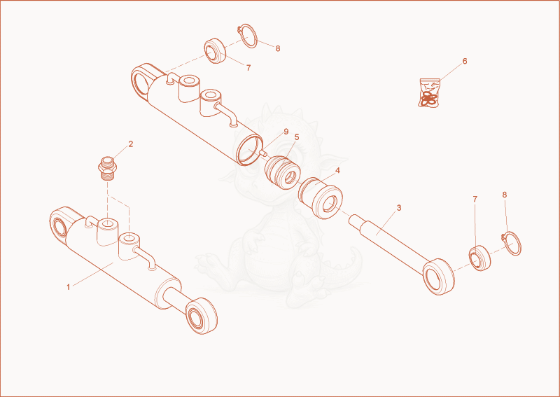 Exploded parts diagram of the boom offset cylinder of a Wacker Neuson 1200/2002, with numbered balloons