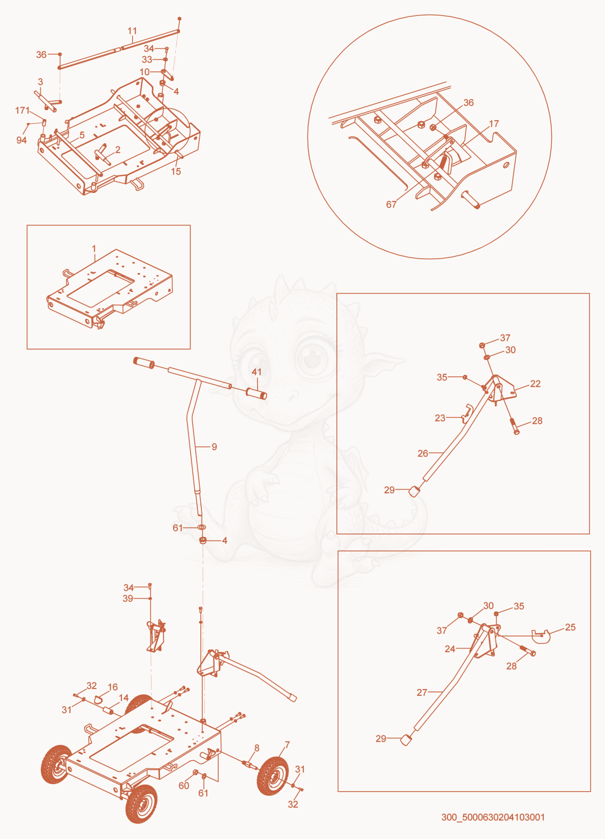 Exploded parts diagram of the Cart cpl. of a Wacker Neuson ML440(RAW), with numbered balloons