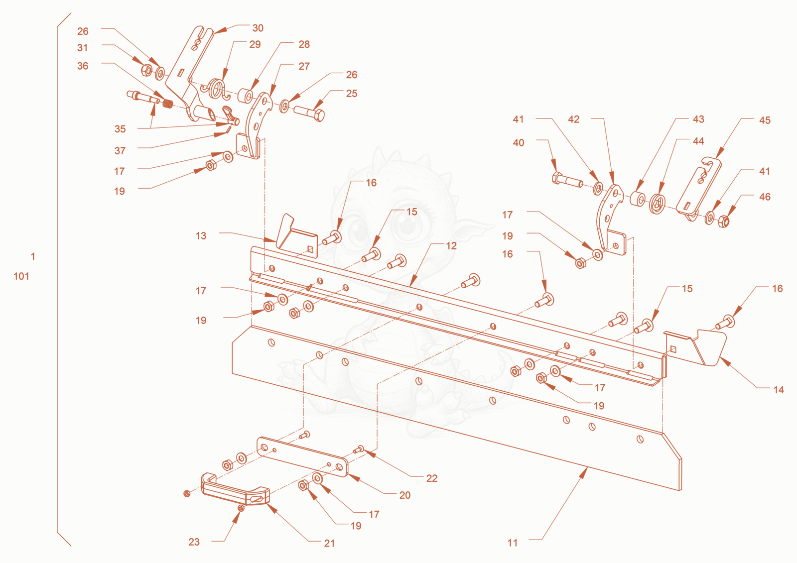 Exploded parts diagram of the scraper of a Wacker Neuson RD24-100C.3, with numbered balloons