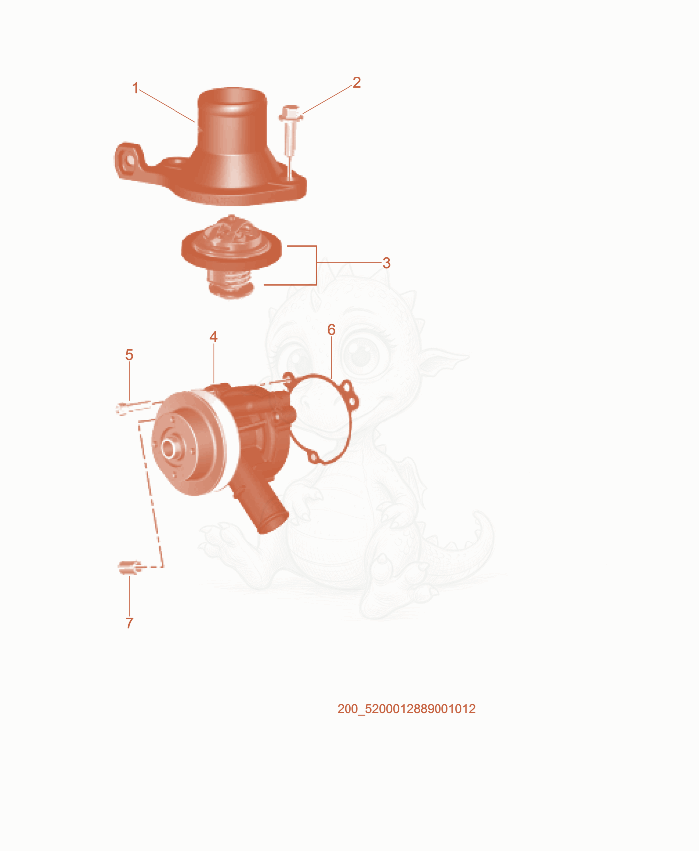 Despiece del Thermostat de una máquina Wacker Neuson CRT60-74L, con globos numerados