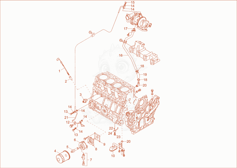 Exploded parts diagram of the lub oil system of a Wacker Neuson 12002RD, with numbered balloons
