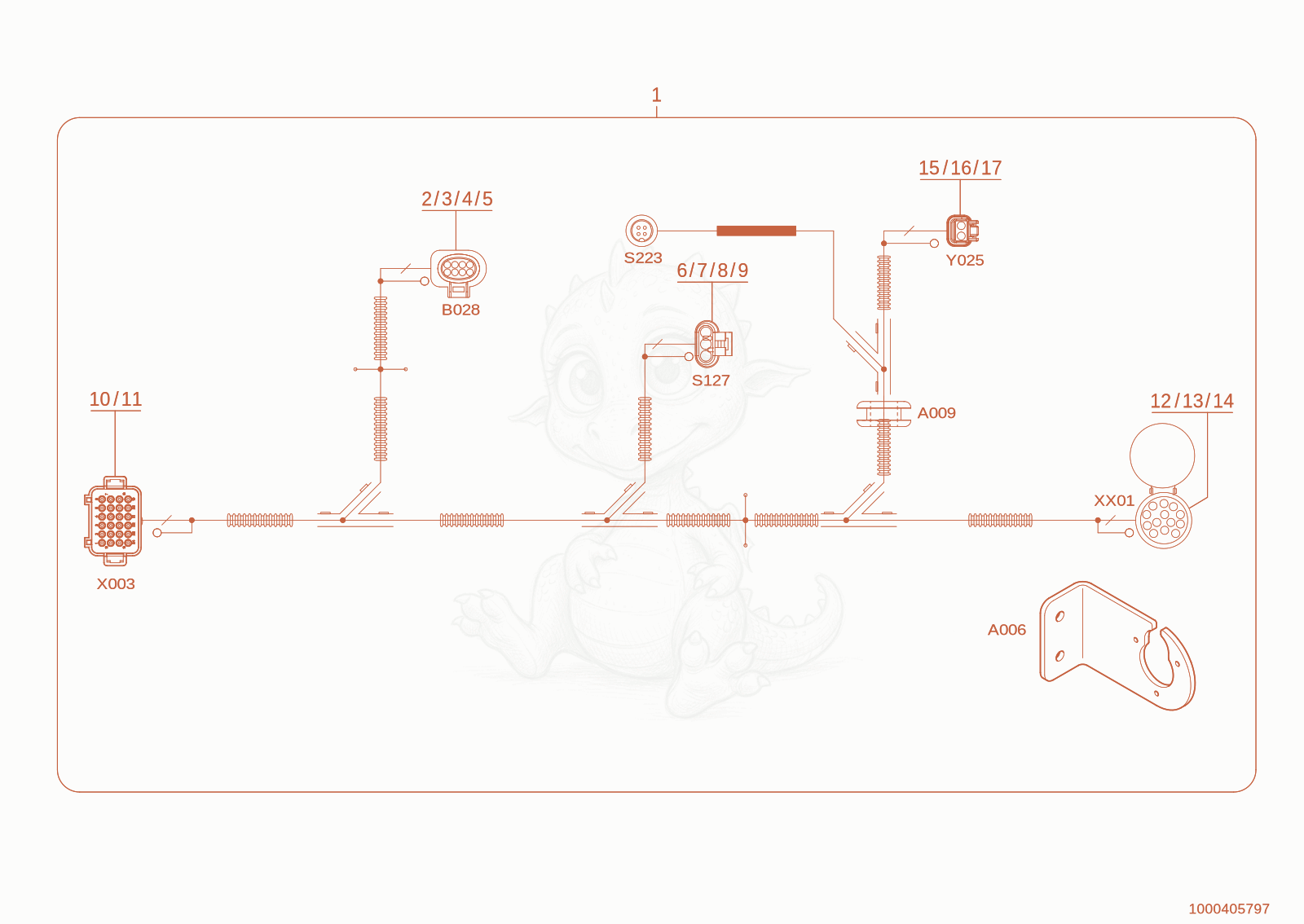 Exploded parts diagram of the wiring harness of a Wacker Neuson WL110(R90-05), with numbered balloons