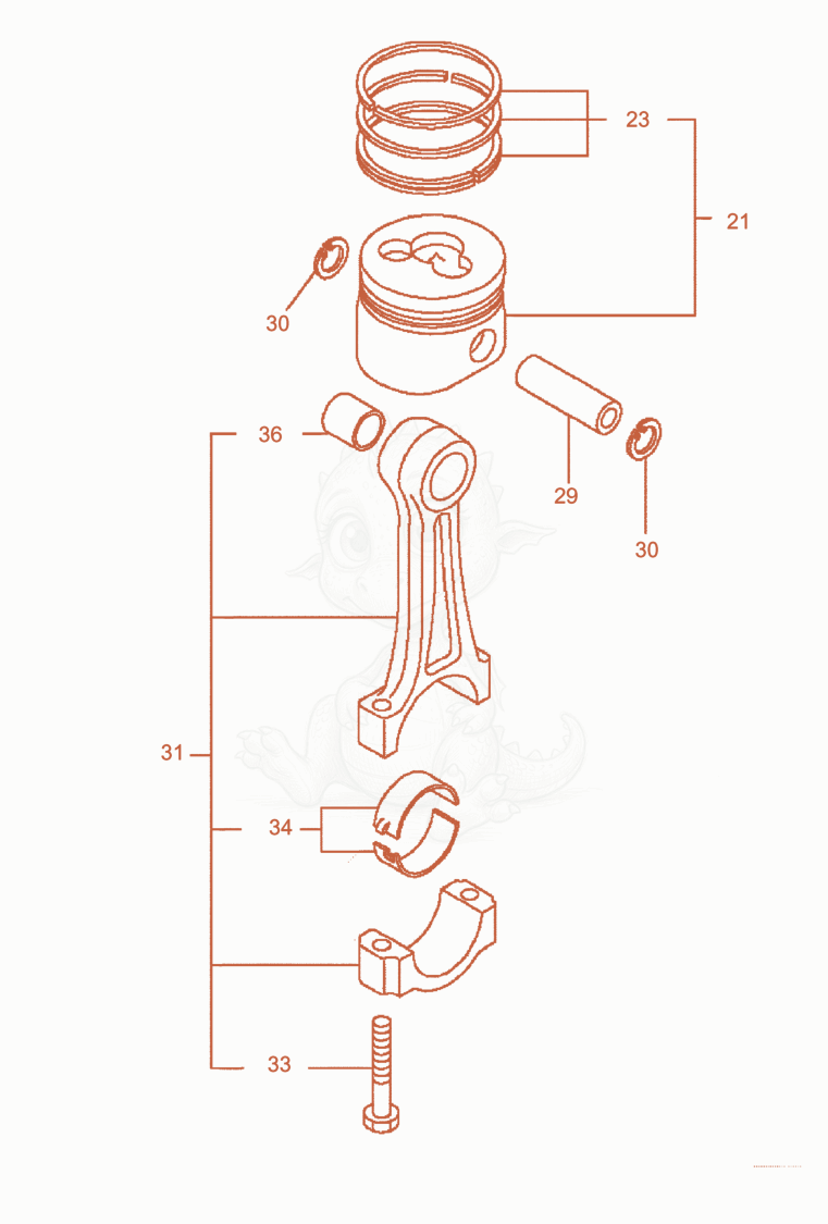 Exploded parts diagram of the Piston-Connecting Rod of a Wacker Neuson DPU4045Y, with numbered balloons