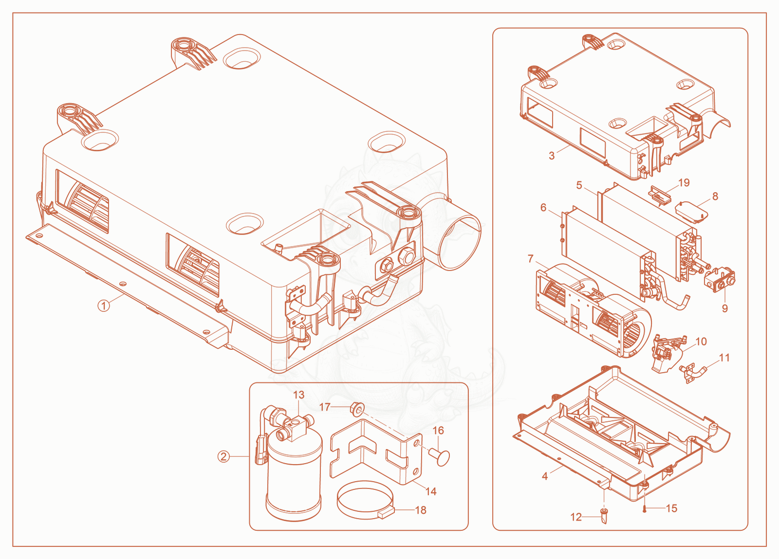 Exploded parts diagram of the Air Conditioner Parts of a Wacker Neuson ST31(S08), with numbered balloons