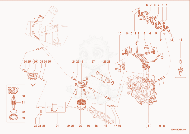 Exploded parts diagram of the Injection of a Wacker Neuson 280, with numbered balloons
