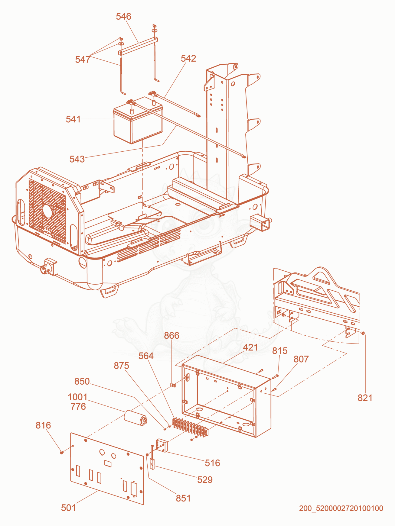 Despiece del Control Box/Battery LTNV CE de una máquina Wacker Neuson LTN6L-V, con globos numerados