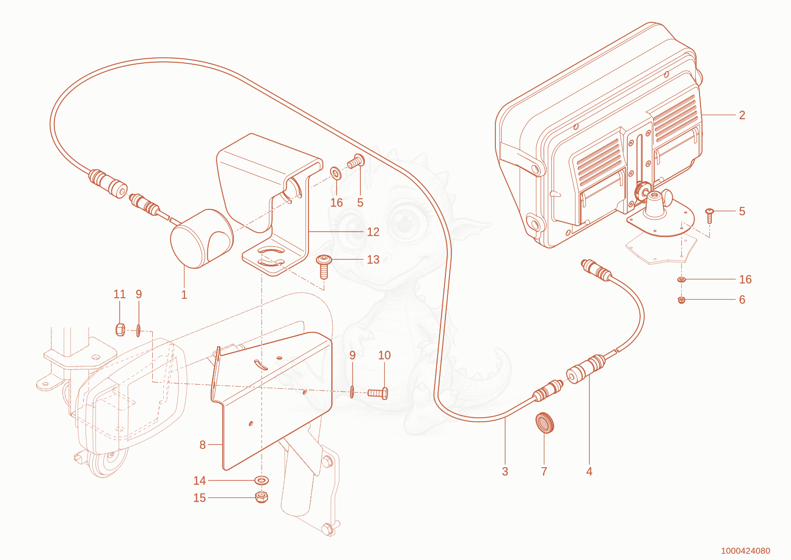 Exploded parts diagram of the camera of a Wacker Neuson TH627(418-22), with numbered balloons