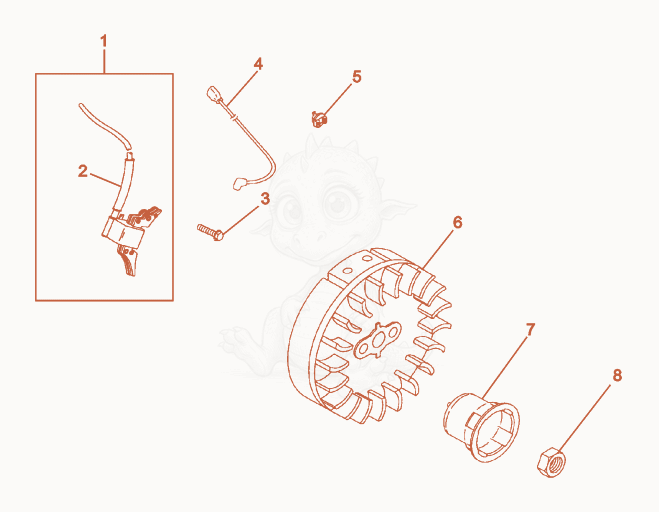 Despiece del Flywheel de una máquina Wacker Neuson WP1550VW, con globos numerados