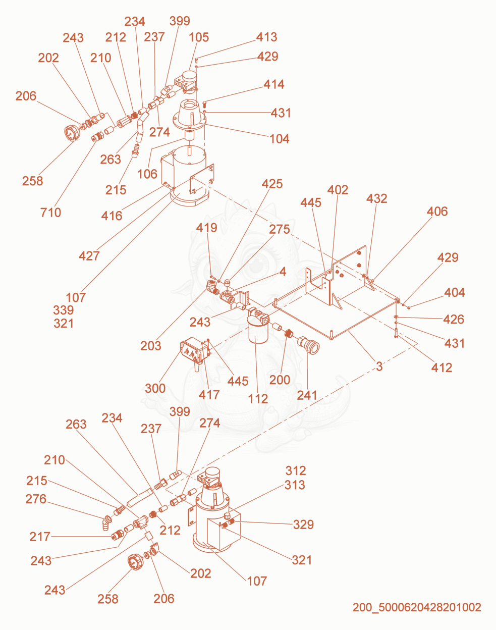 Exploded parts diagram of the Machine Components of a Wacker Neuson DPP8.8, with numbered balloons