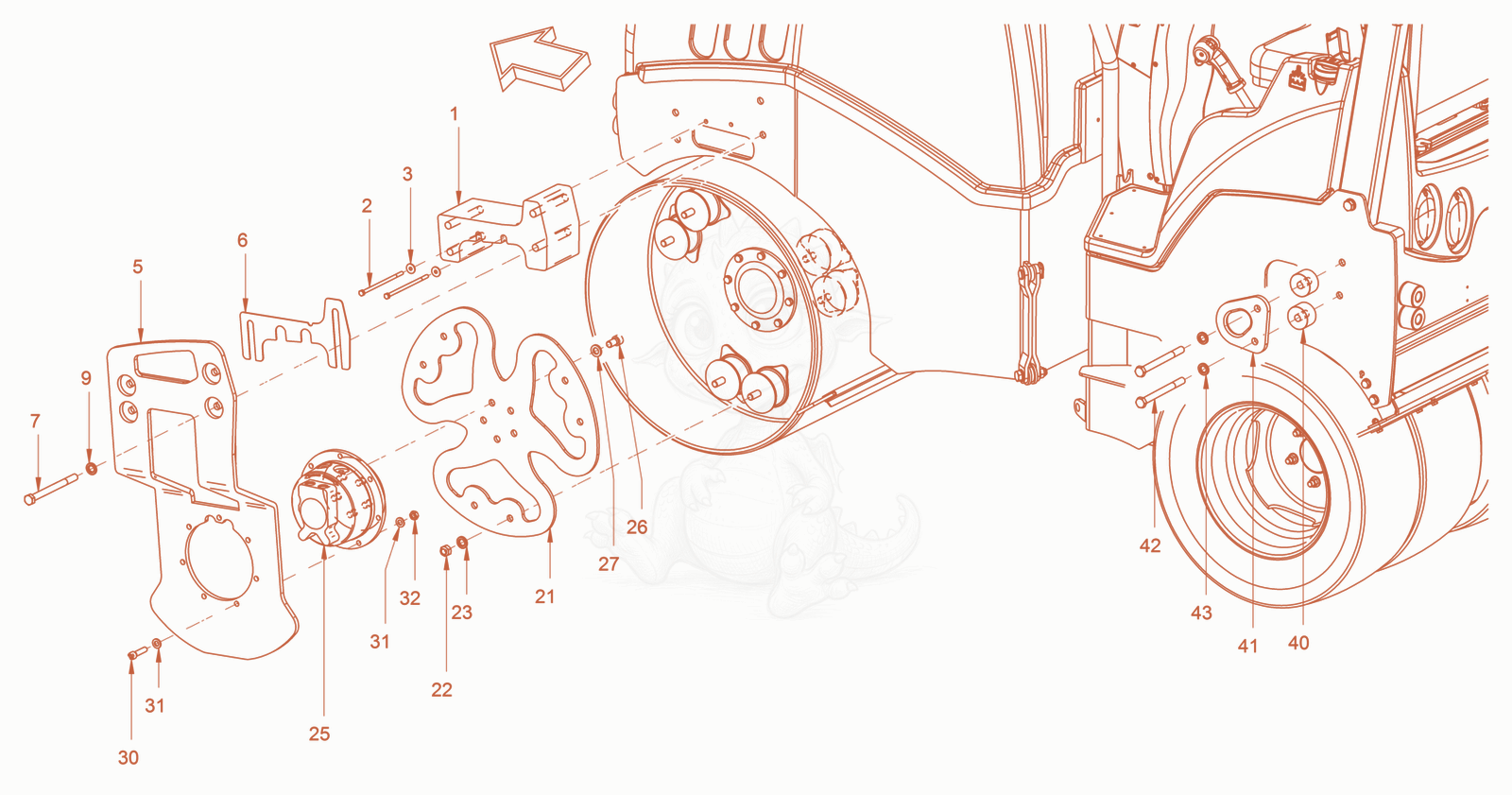 Exploded parts diagram of the suspension (tires) of a Wacker Neuson RD28-120C, with numbered balloons