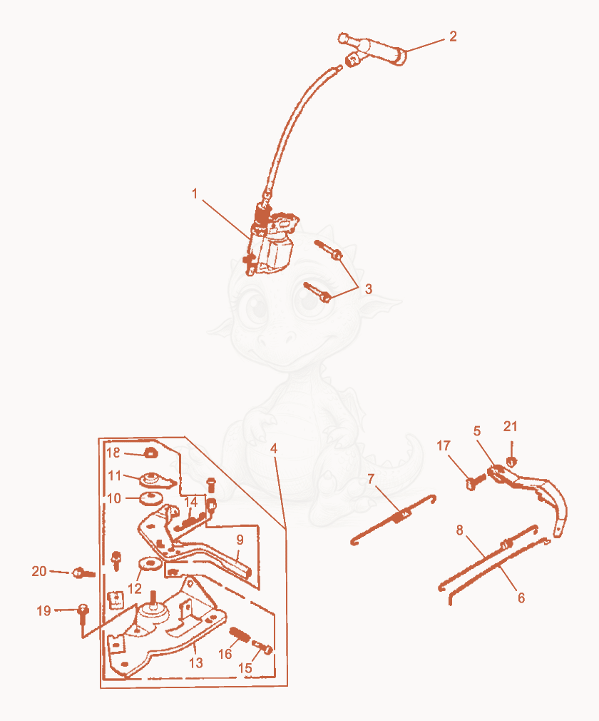 Despiece del Magneto Armature-Throttle Control de una máquina Wacker Neuson A3000, con globos numerados