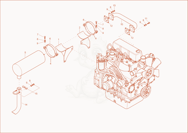 Despiece del exhaust de una máquina Wacker Neuson 2902RDFORCE, con globos numerados