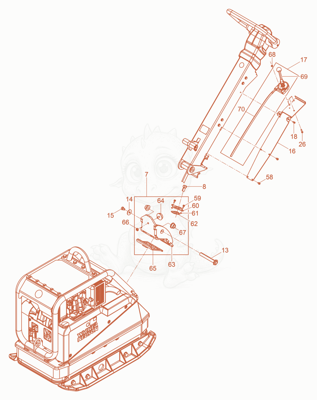 Exploded parts diagram of the Vibration Plate of a Wacker Neuson DPU4545HECH, with numbered balloons