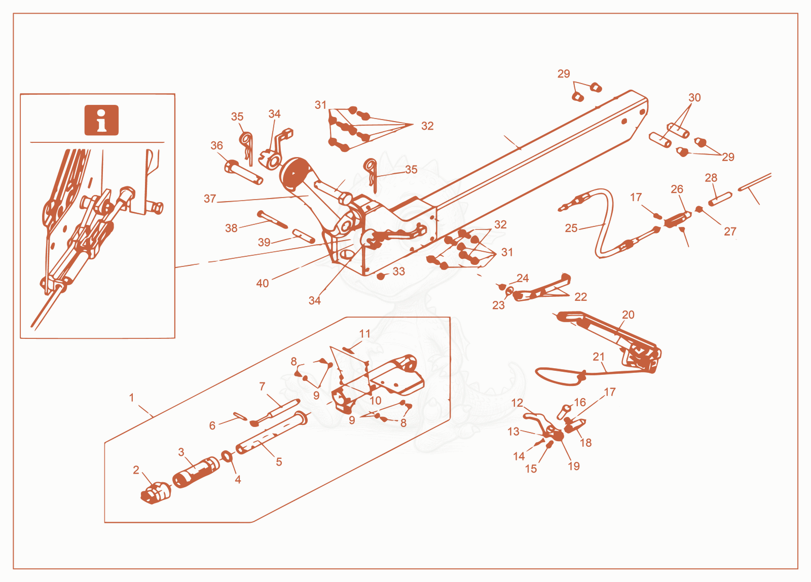 Exploded parts diagram of the Tow Bar Complete of a Wacker Neuson LTE4K, with numbered balloons