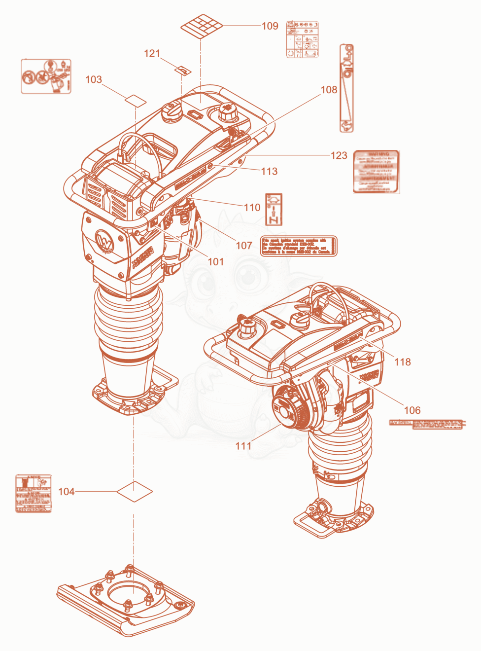 Exploded parts diagram of the Labels of a Wacker Neuson BS60-2PLUS11INUS, with numbered balloons