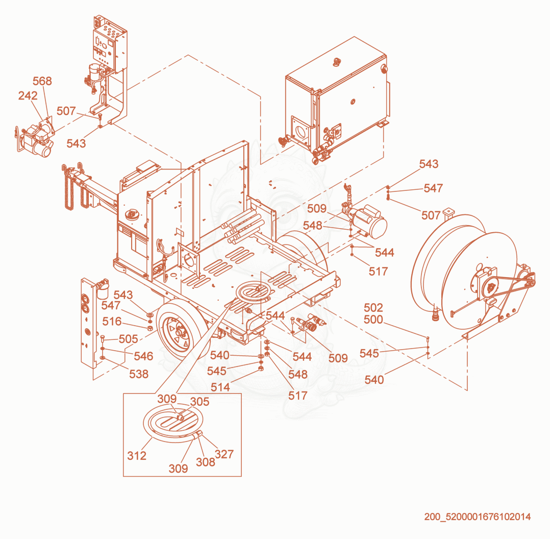 Exploded parts diagram of the Mount-Components of a Wacker Neuson E1100, with numbered balloons