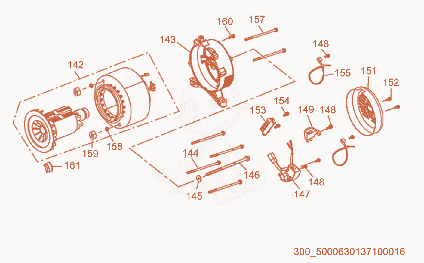 Despiece del Motor cpl. de una máquina Wacker Neuson MG5D, con globos numerados