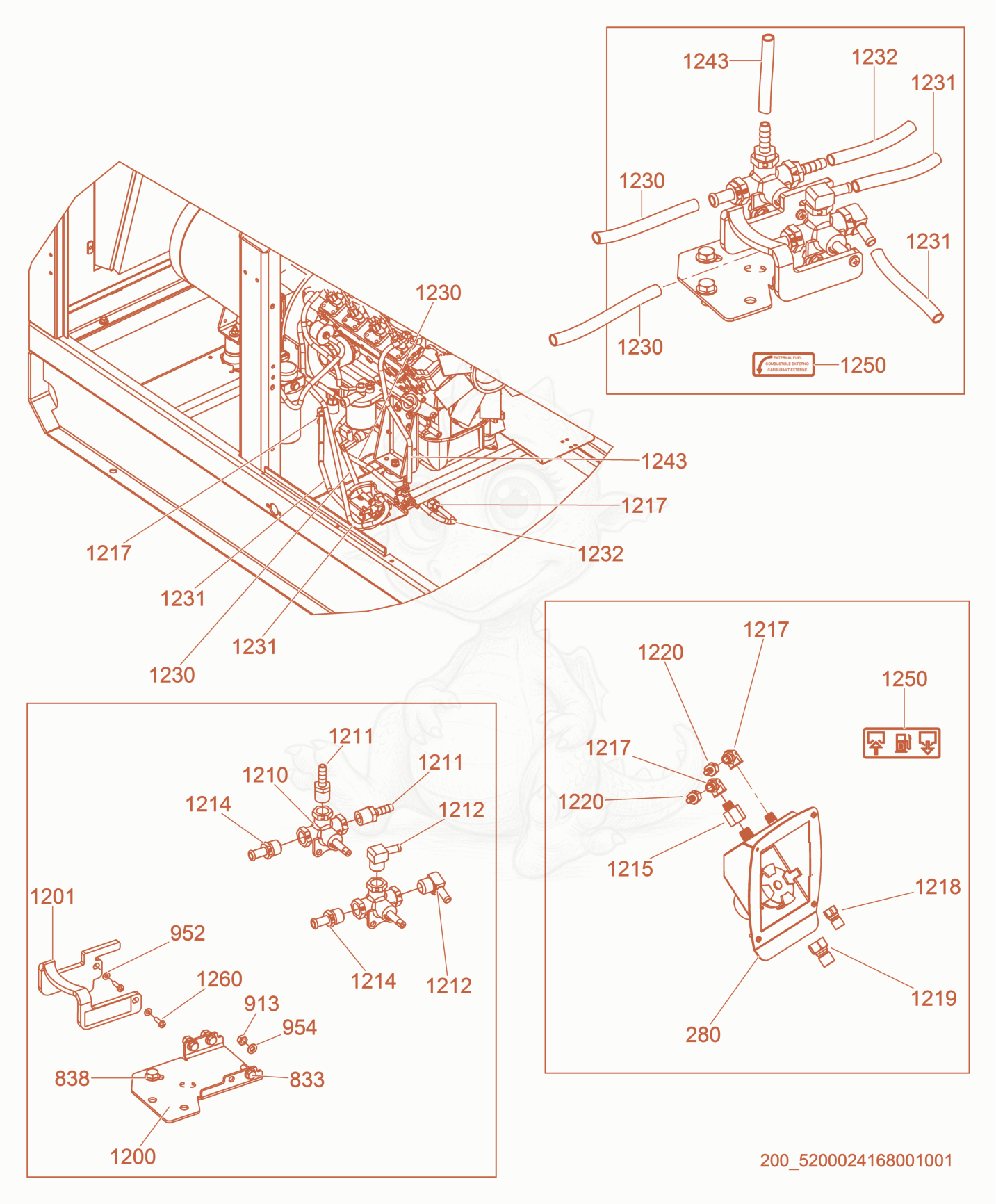 Exploded parts diagram of the Option-Fuel Quick Disconnect of a Wacker Neuson G25, with numbered balloons