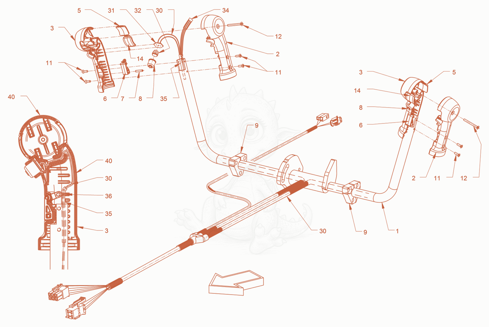 Exploded parts diagram of the electrical system of a Wacker Neuson RD40-130OUS, with numbered balloons