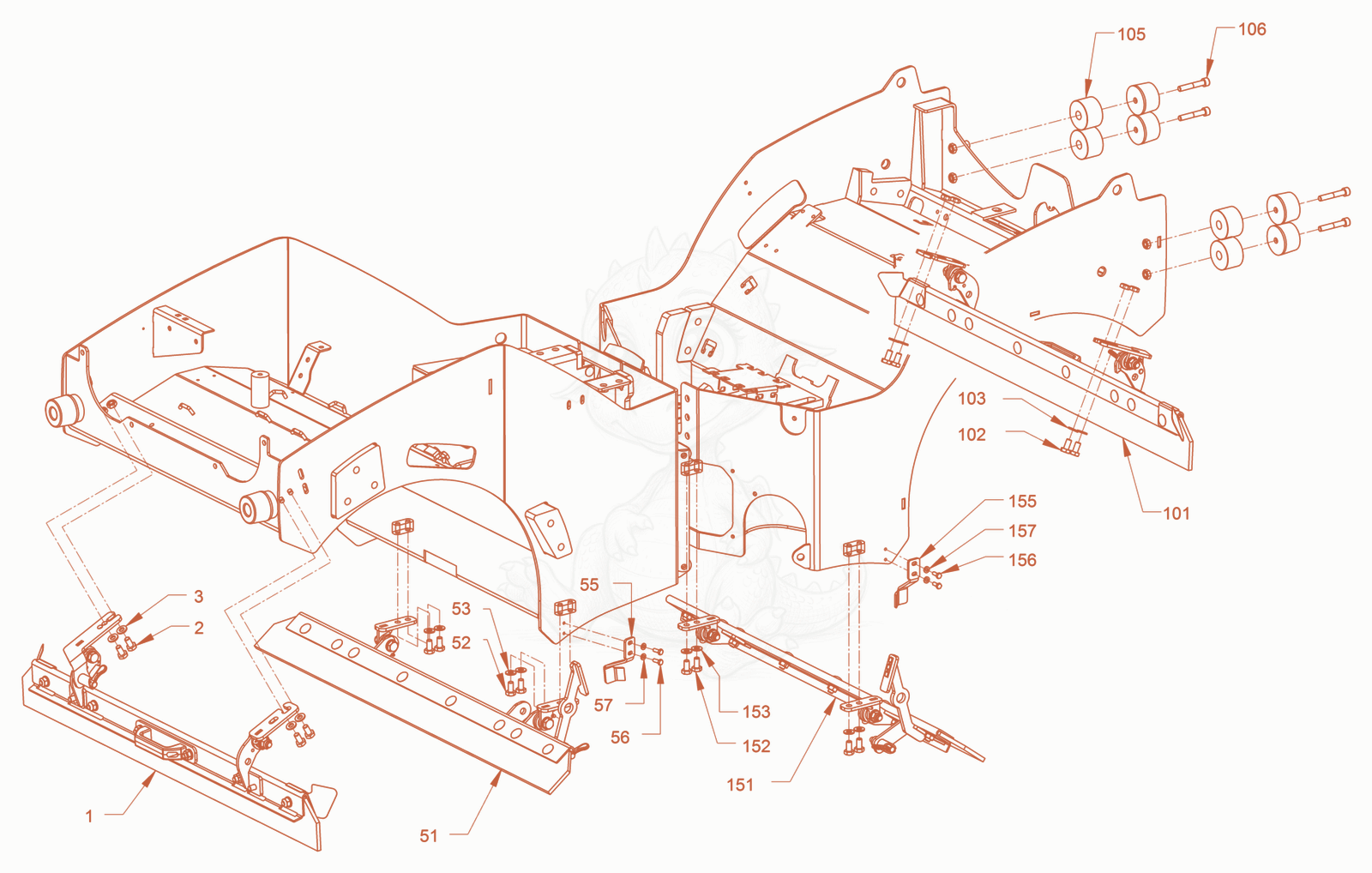 Exploded parts diagram of the scraper of a Wacker Neuson RD18-100C3, with numbered balloons
