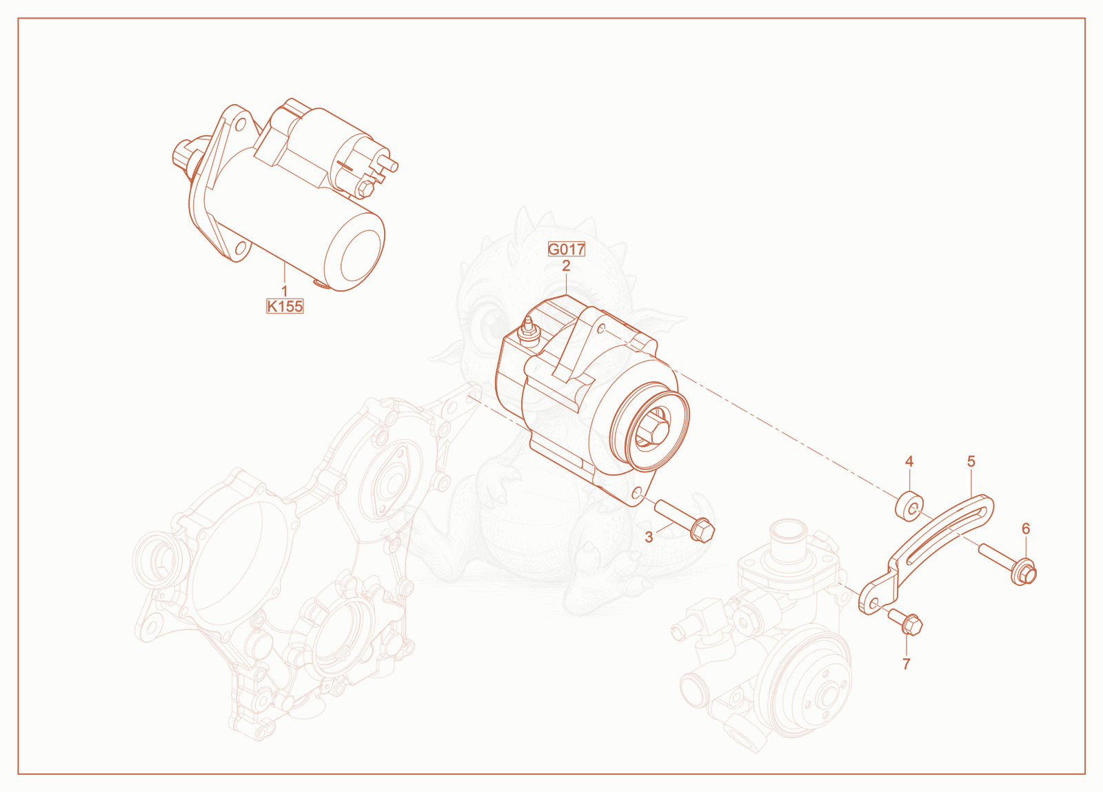 Exploded parts diagram of the Starter and Alternator of a Wacker Neuson SM100, with numbered balloons