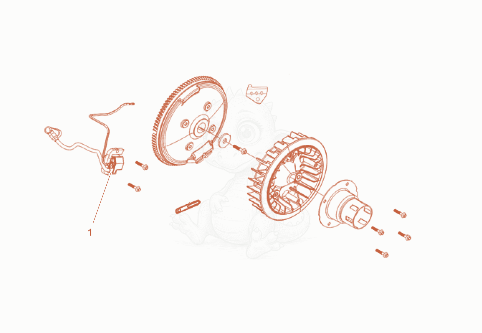 Exploded parts diagram of the Flywheel cpl. of a Wacker Neuson GS10003G(NO-CE), with numbered balloons