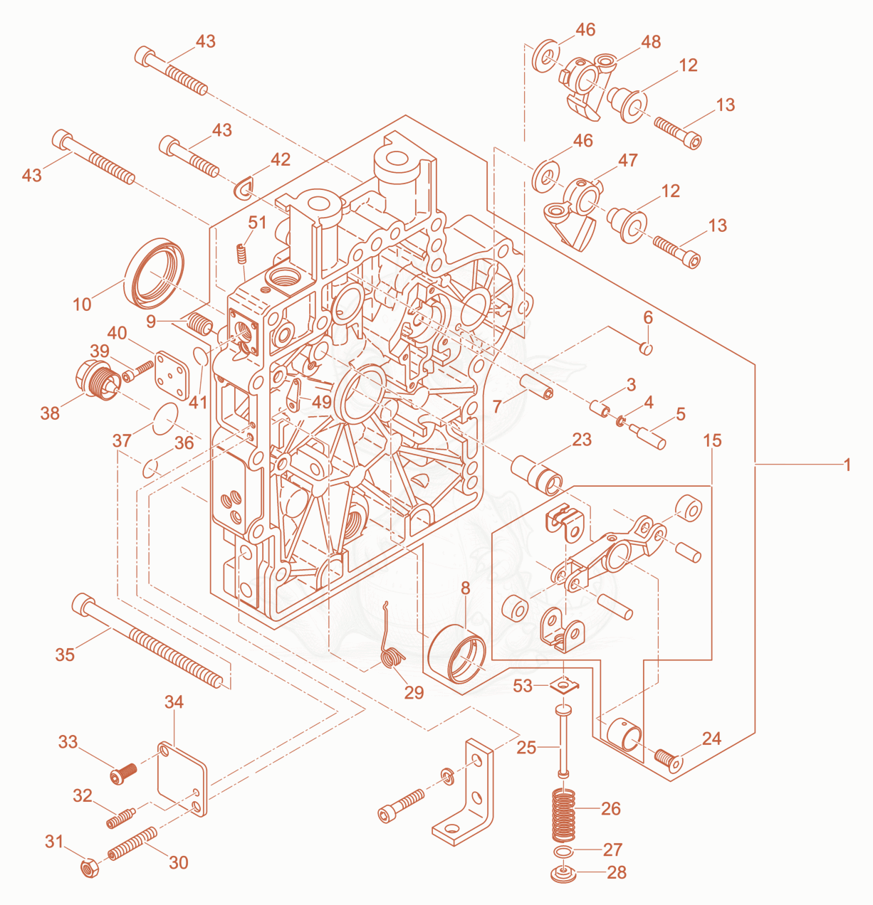 Exploded parts diagram of the Timing cover of a Wacker Neuson DPU5275HE, with numbered balloons
