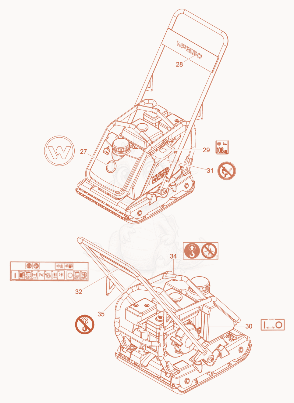 Exploded parts diagram of the Labels of a Wacker Neuson WP1550AWCN, with numbered balloons