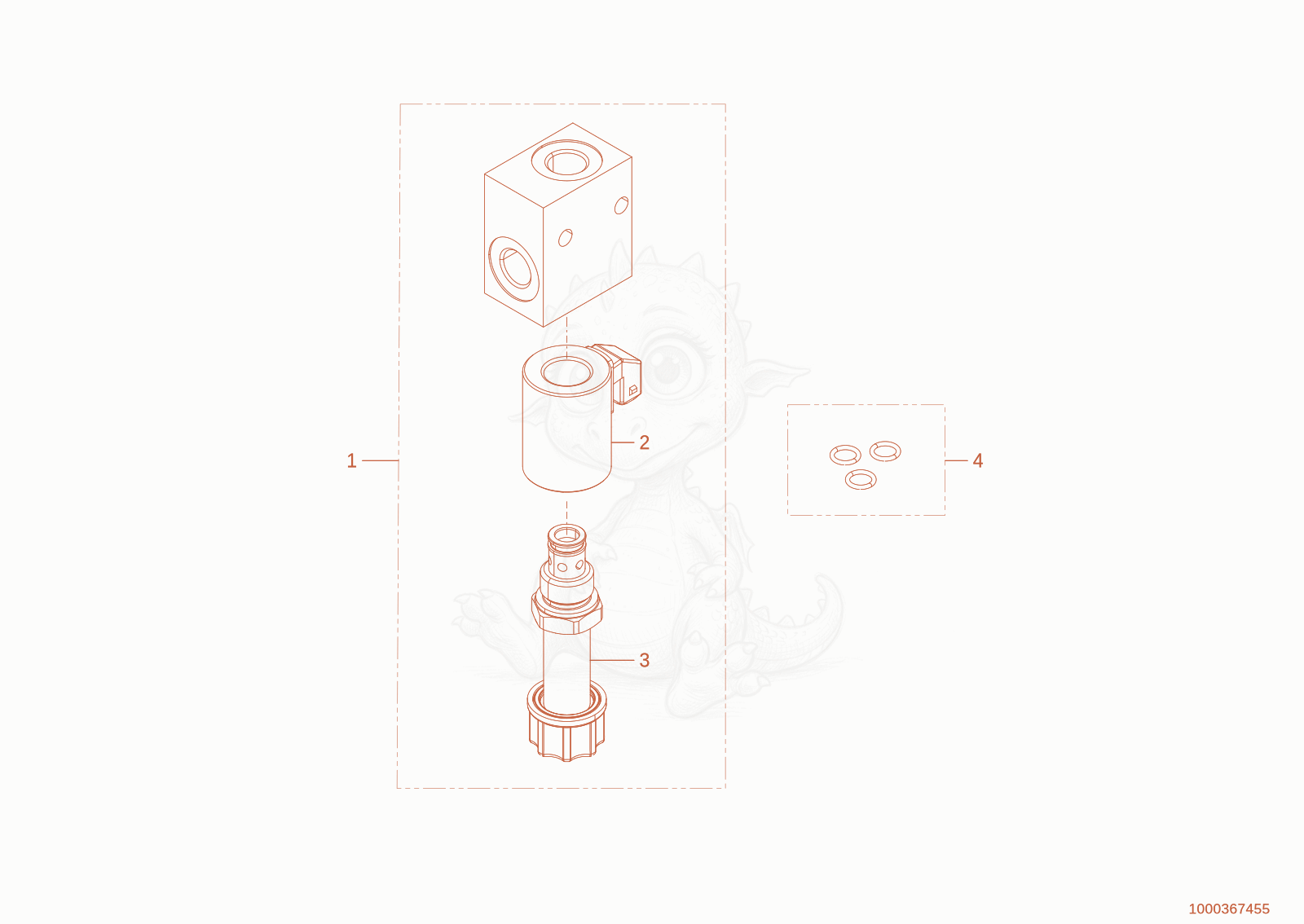 Exploded parts diagram of the solenoid valve of a Wacker Neuson WL70STAGEV, with numbered balloons
