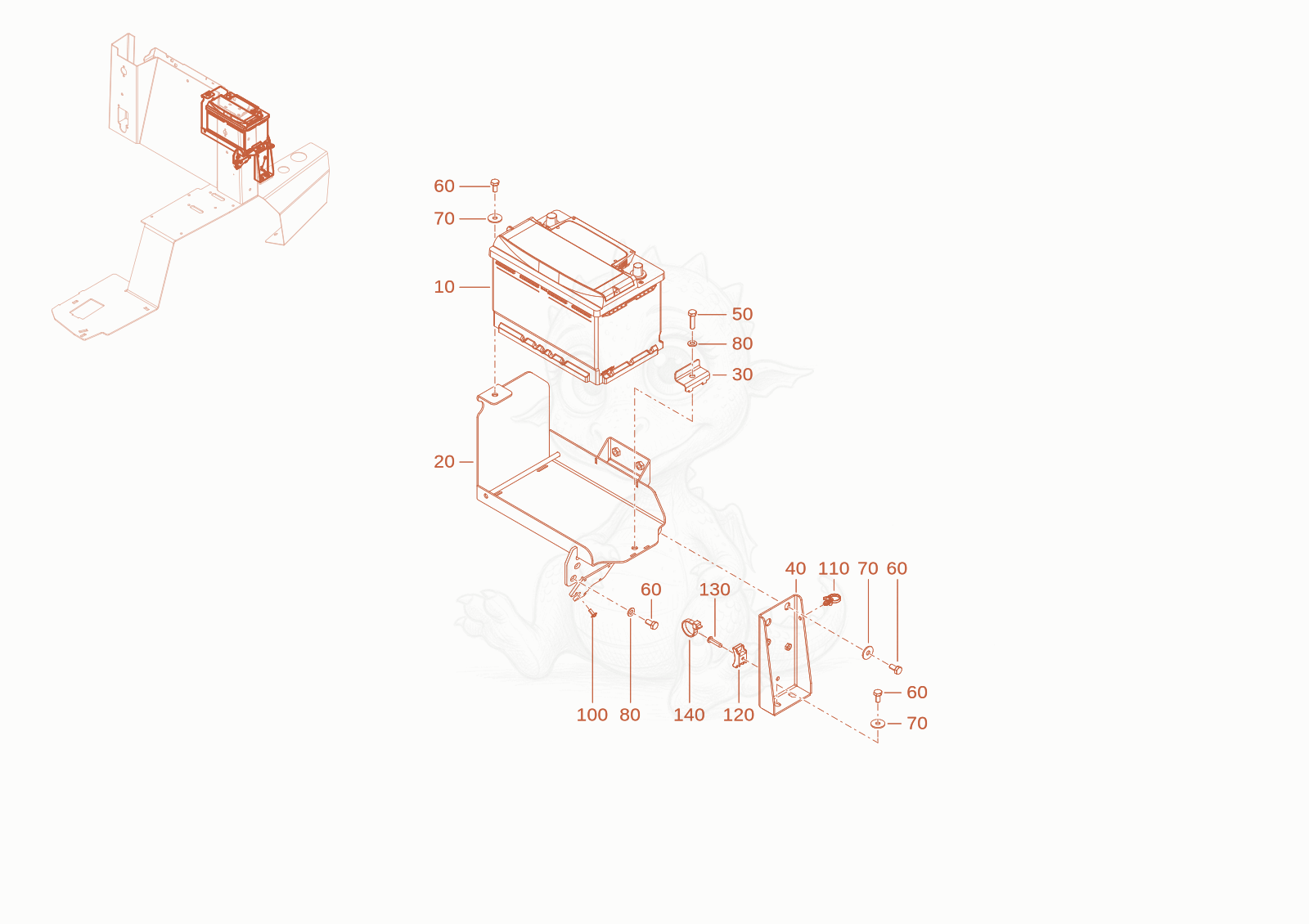 Exploded parts diagram of the battery of a Wacker Neuson WL250(A02-01), with numbered balloons